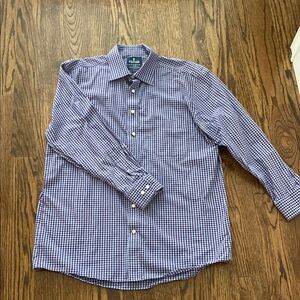 Staffords Men's Blue and Purple Checkered Shirt